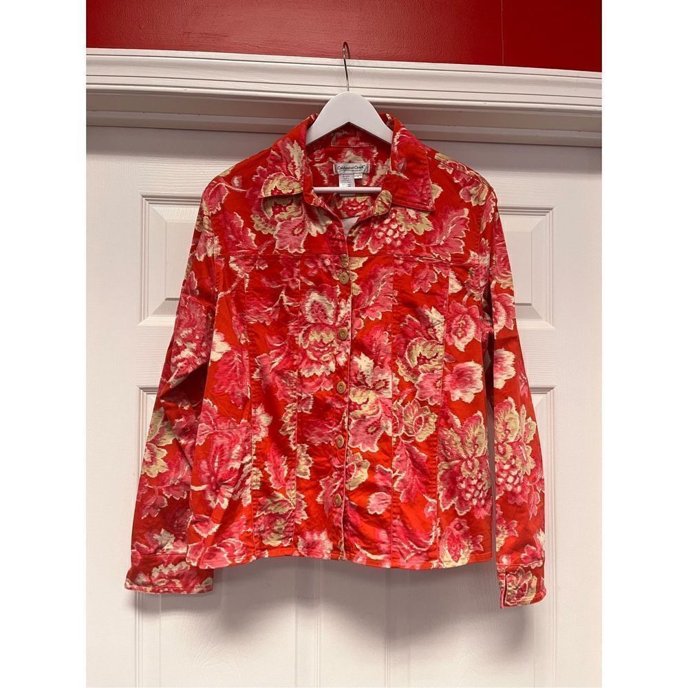 Coldwater Creek Red & Pink Watercolor Jacket sz L